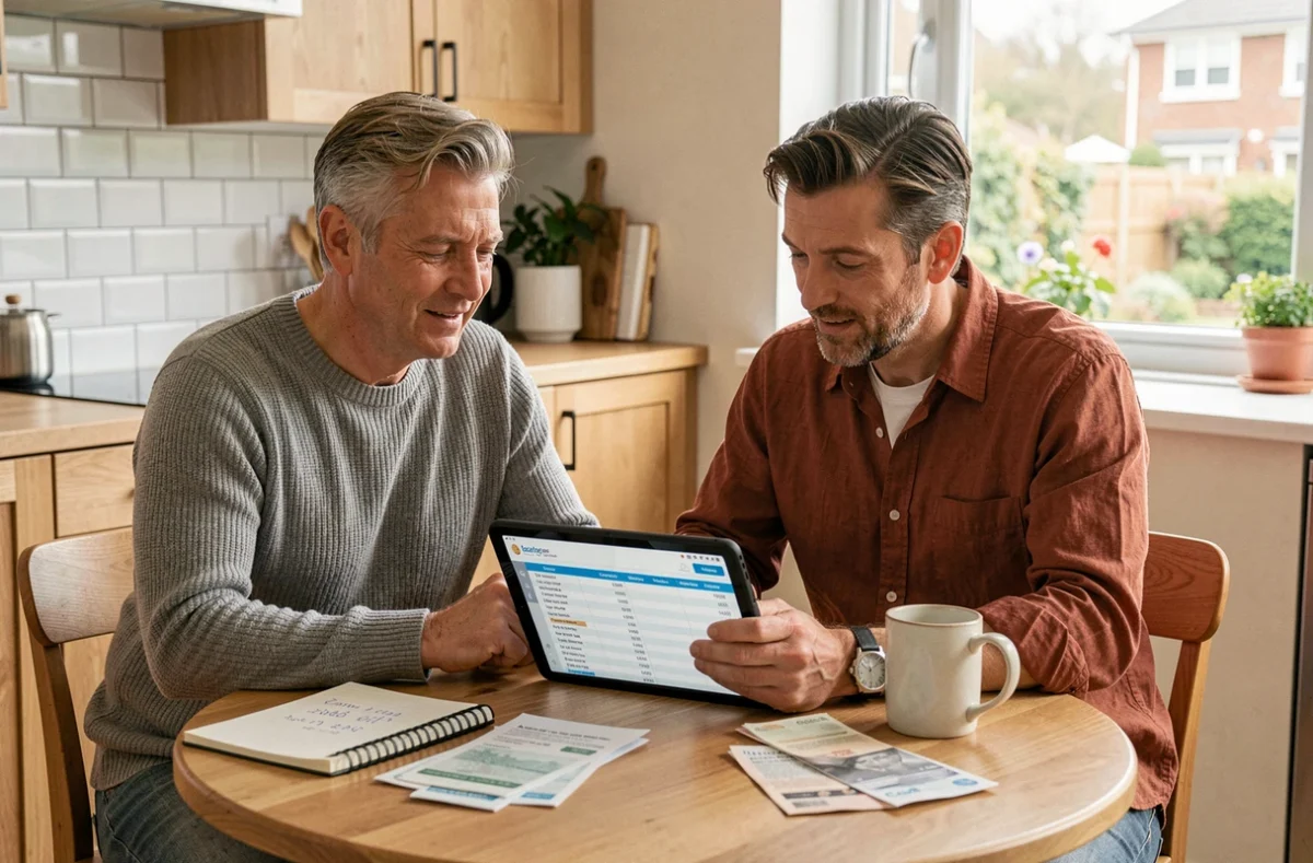 Couple gérant son budget familial et ses finances personnelles avec une tablette à la maison