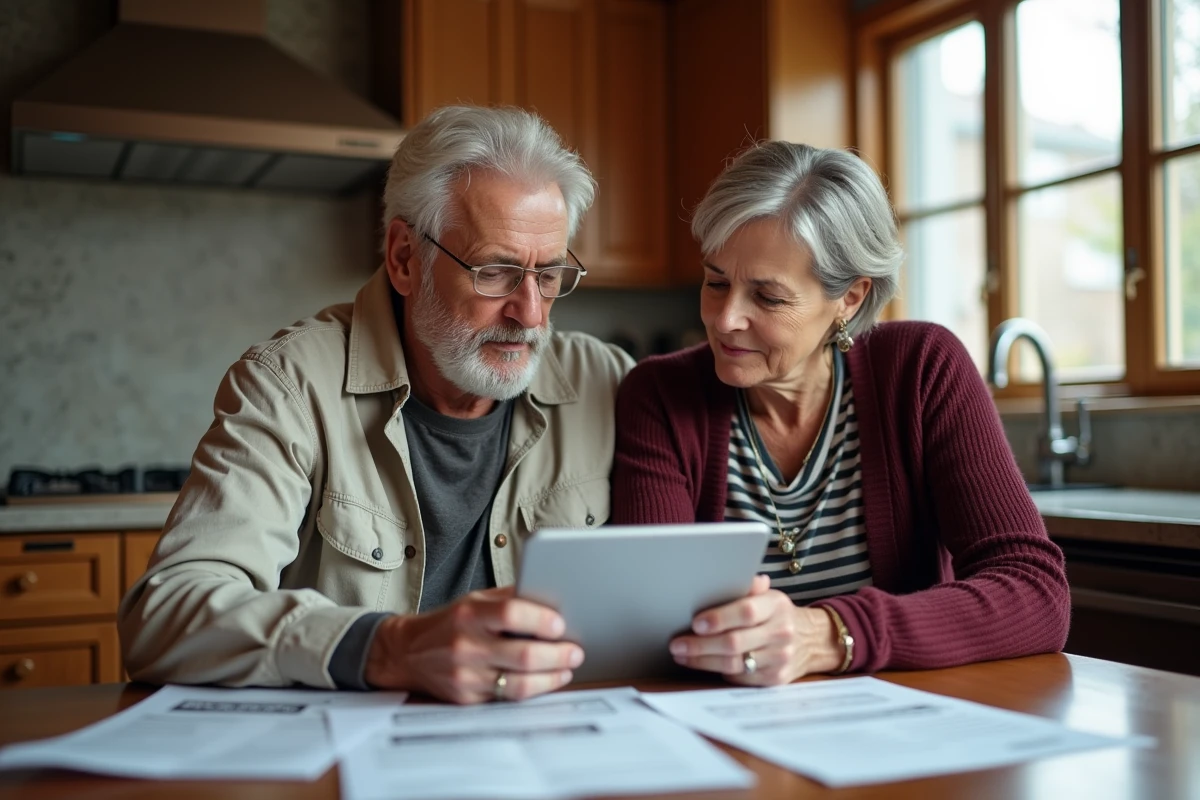 Couple de propriétaires consultant un formulaire de récupération de compte ITEA sur une tablette à la maison