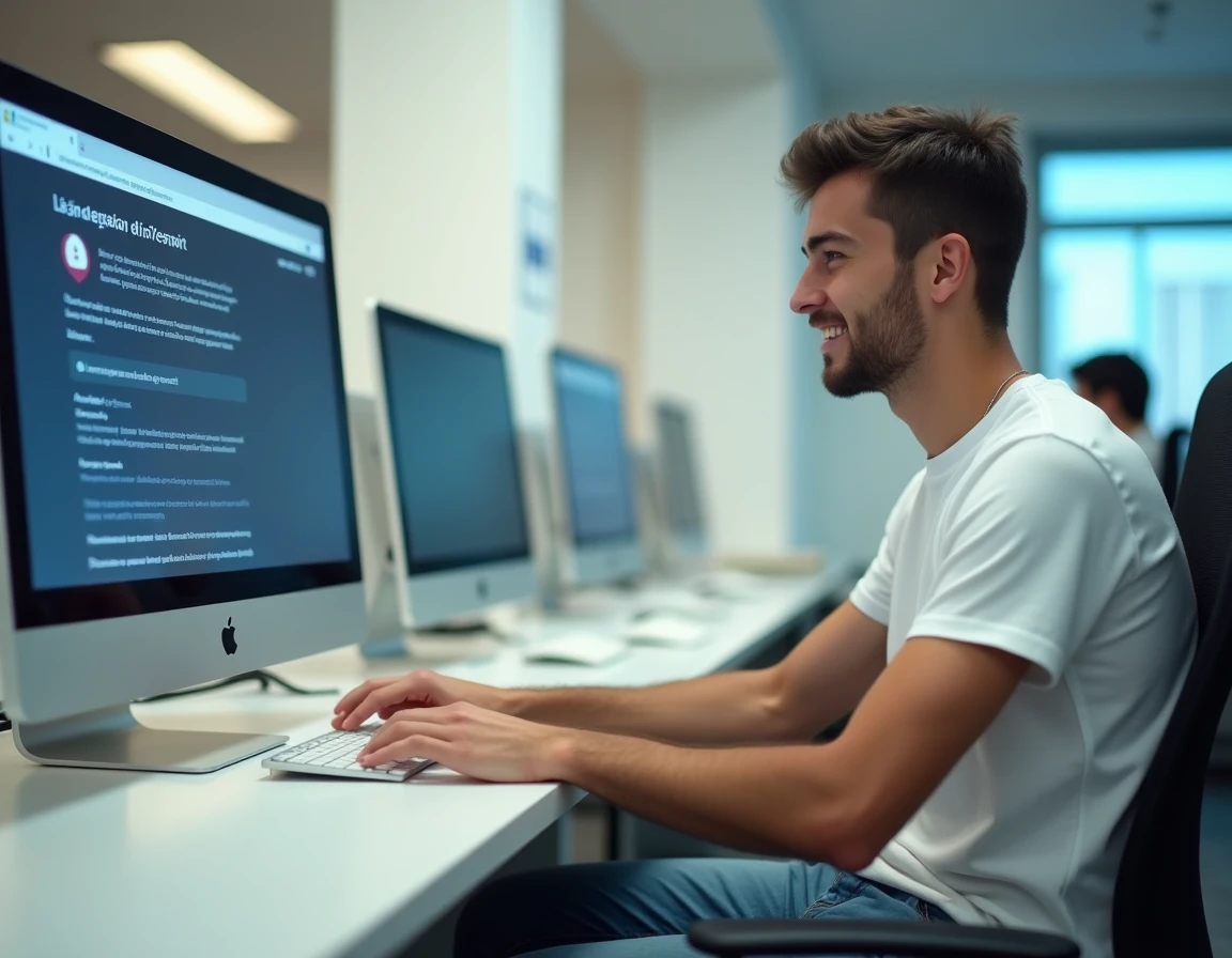 Étudiant résolvant une erreur de connexion à la messagerie Aix-Marseille sur un ordinateur universitaire