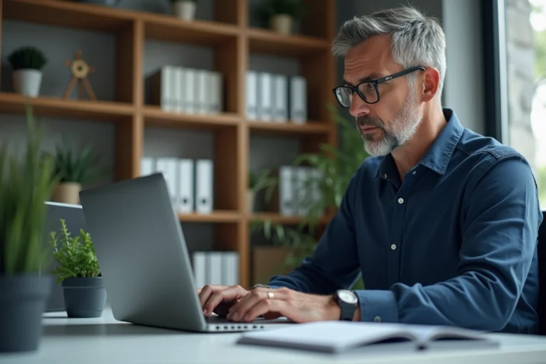 Homme concentré devant un écran de connexion sur son ordinateur portable pour récupérer ses identifiants ITEA